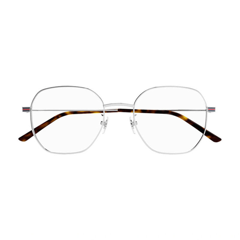 Gucci Eyeglasses Square Full Rim, Shiny Silver Frame and Clear Demo Lens Lens GG1125OA003