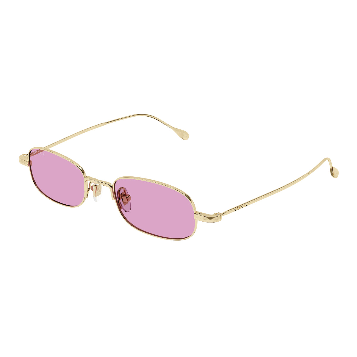 Gucci Square Full Rim, with a Gold frame and Pink lens.