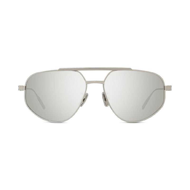 Givenchy Sunglasses Aviator Full Rim, Shiny Palladium Frame and Brown with Silver Mirror Lens GV40058U16G