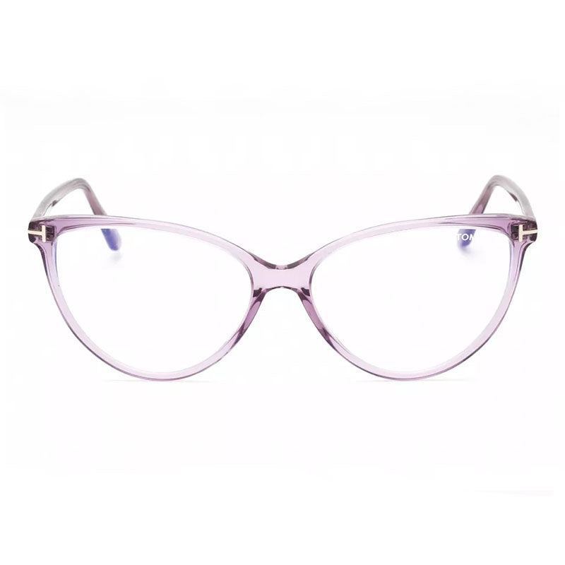 Tom Ford Eyeglasses Round Full Rim, Shiny Transparent Liliac Frame and Clear Demo Lenses Lens FT5743-B078