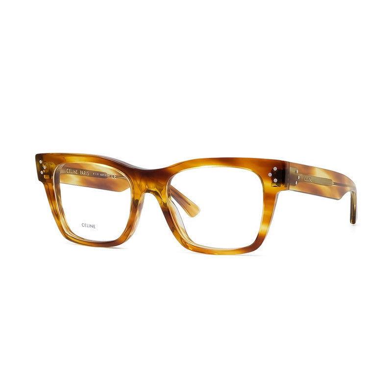 Celine Eyeglasses Square Full Rim, Striped Honey Havana Frame and Clear Demo Lenses Lens CL50039I056