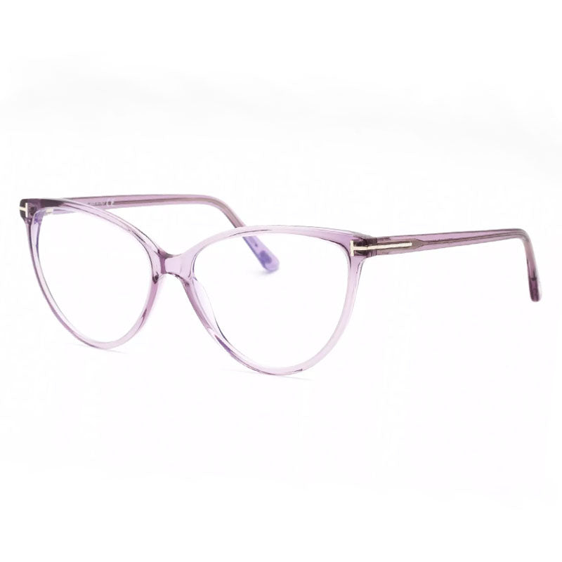Tom Ford Eyeglasses Round Full Rim, Shiny Transparent Liliac Frame and Clear Demo Lenses Lens FT5743-B078
