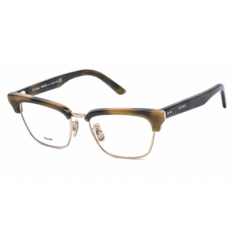 Celine Eyeglasses Browline Full Rim, Khaki Havana Frame and Clear Demo Lenses Lens CL50026U031