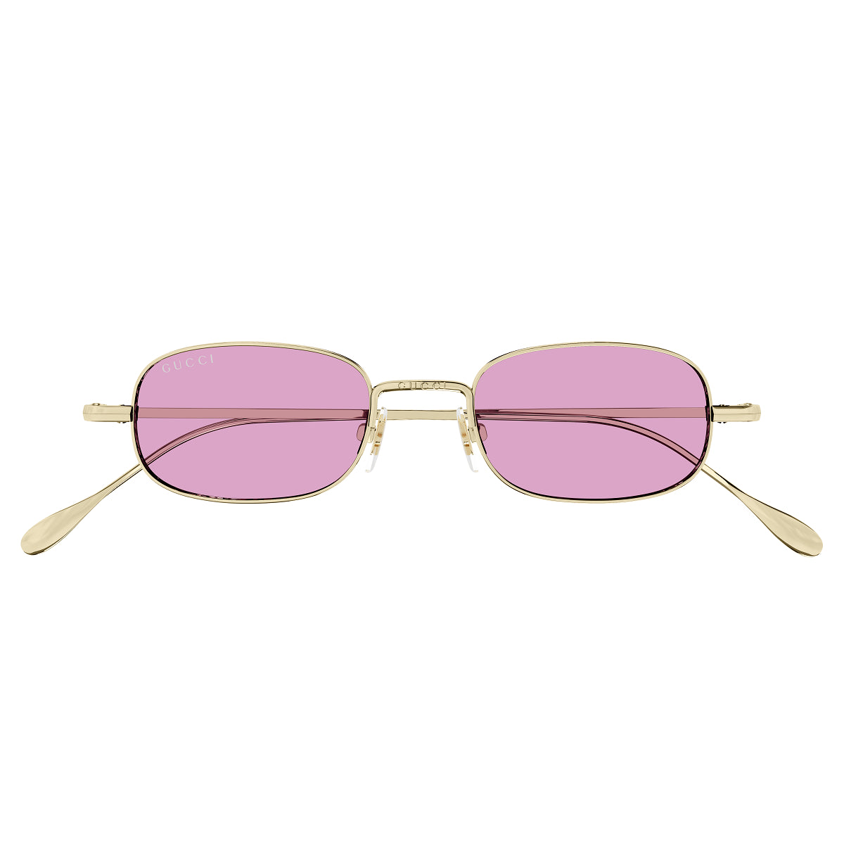 Gucci Square Full Rim, with a Gold frame and Pink lens.
