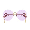 Gucci Sunglasses Geometric Rimless, Gold With Detachable Gold Chain Frame and Violet Lens GG1203S001