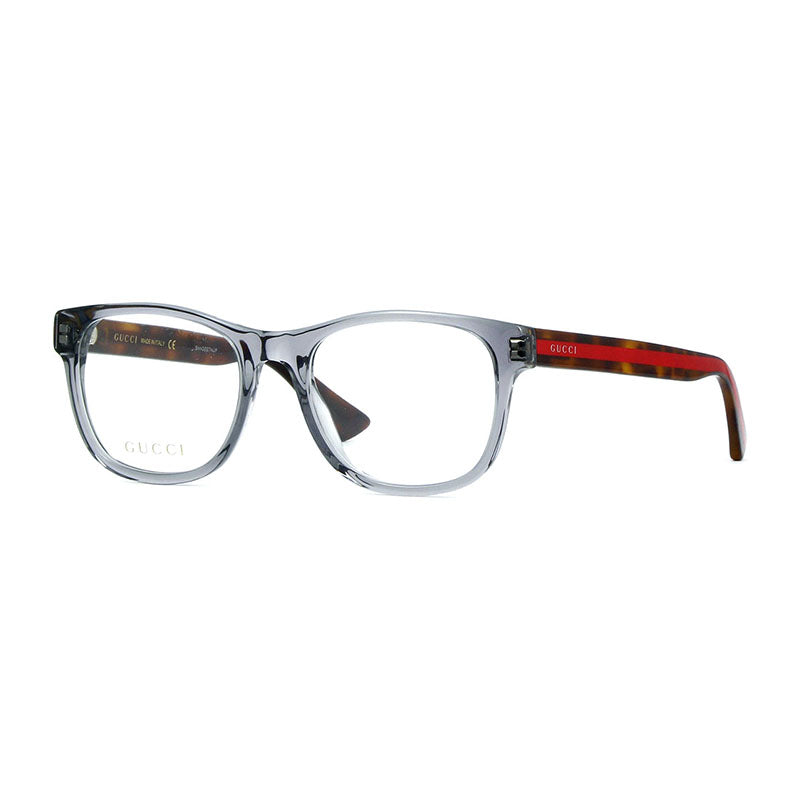 Gucci Eyeglasses Square Full Rim, Transparent Grey/Havana Frame and Clear Demo Lenses Lens GG0004ON004