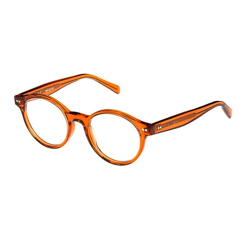 Celine Eyeglasses Round Full Rim, Transparent Orange Frame and Clear Demo Lenses Lens CL50008I042
