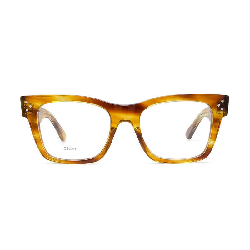 Celine Eyeglasses Square Full Rim, Striped Honey Havana Frame and Clear Demo Lenses Lens CL50039I056