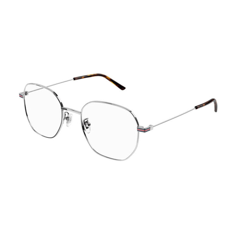 Gucci Eyeglasses Square Full Rim, Shiny Silver Frame and Clear Demo Lens Lens GG1125OA003
