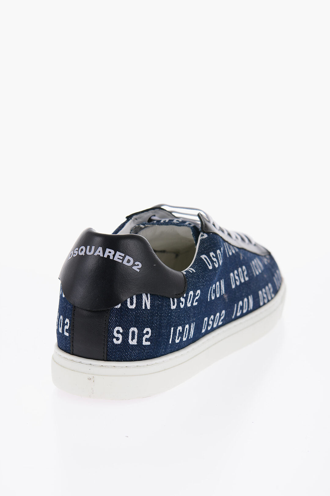 Dsquared2 All-Over Monogram Denim Low-Top Sneakers with Leather Detail