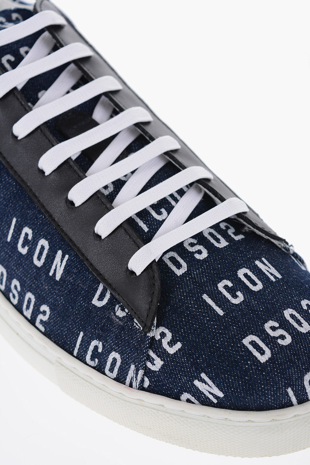 Dsquared2 All-Over Monogram Denim Low-Top Sneakers with Leather Detail