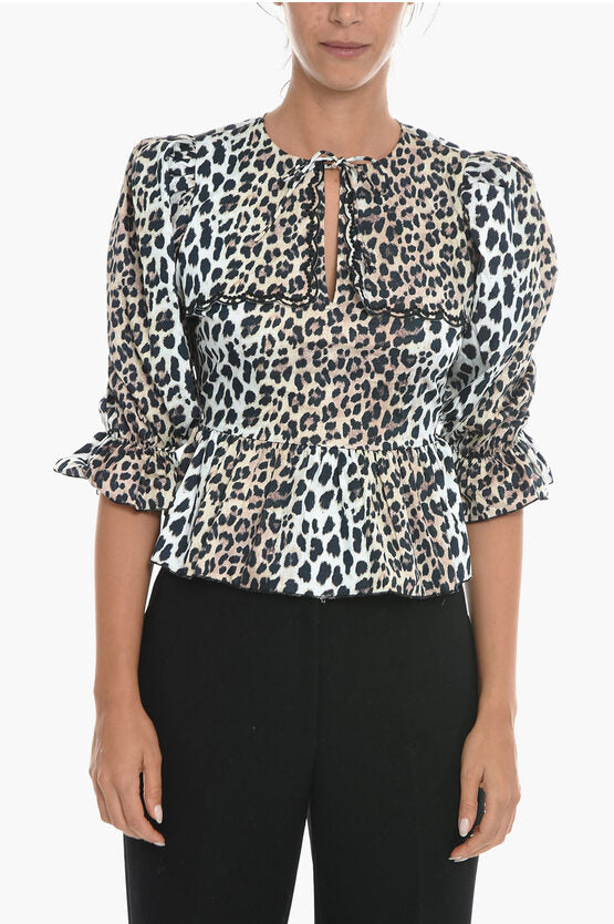 Notes du Nord Animal Motif EMILY Tie Neck Blouse with Cut Out and Ruffle D