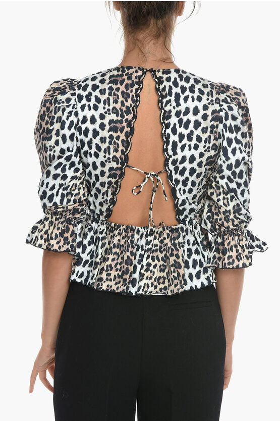 Notes du Nord Animal Motif EMILY Tie Neck Blouse with Cut Out and Ruffle D