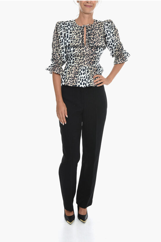 Notes du Nord Animal Motif EMILY Tie Neck Blouse with Cut Out and Ruffle D