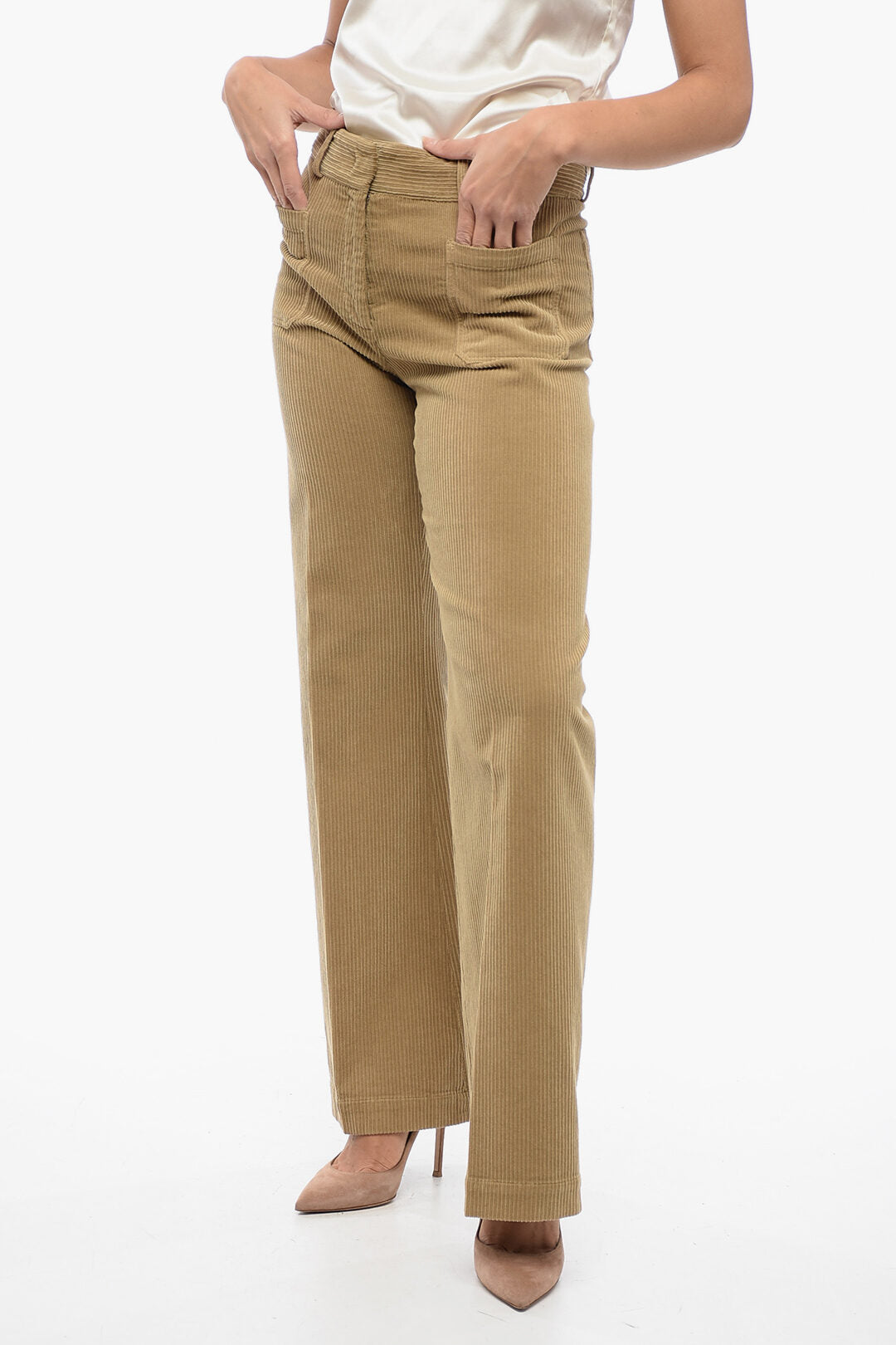 QL2 Corduroy Flared Pants with Patch Pockets