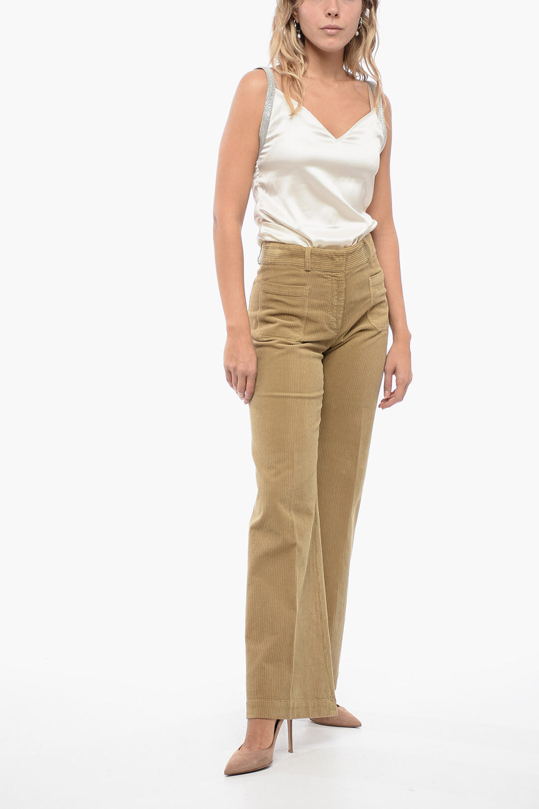 QL2 Corduroy Flared Pants with Patch Pockets