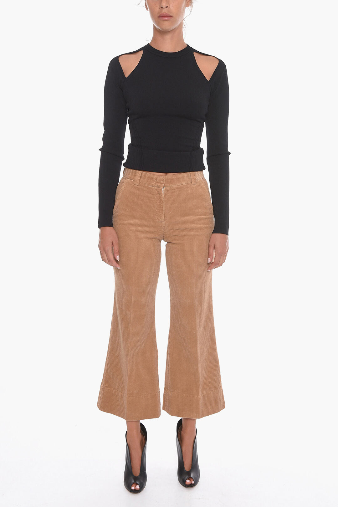 QL2 Corduroy Palazzo Trousers with Cropped Leg