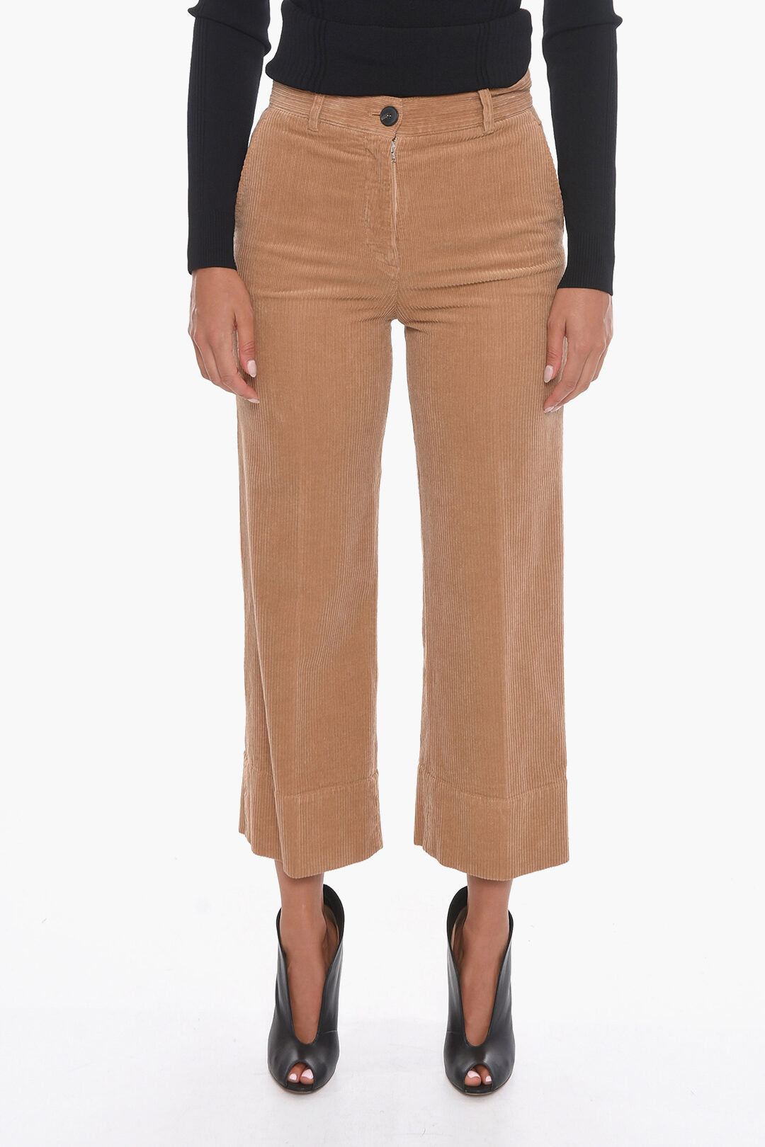 QL2 Corduroy Palazzo Trousers with Cropped Leg