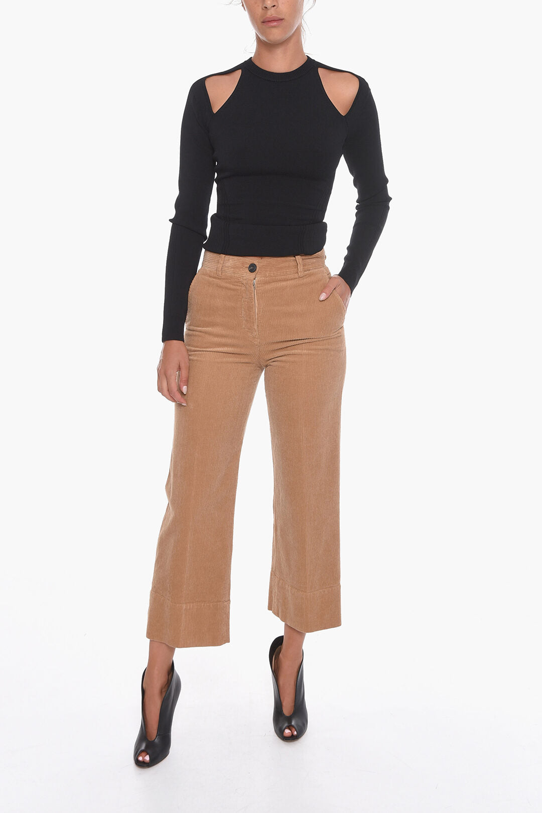 QL2 Corduroy Palazzo Trousers with Cropped Leg