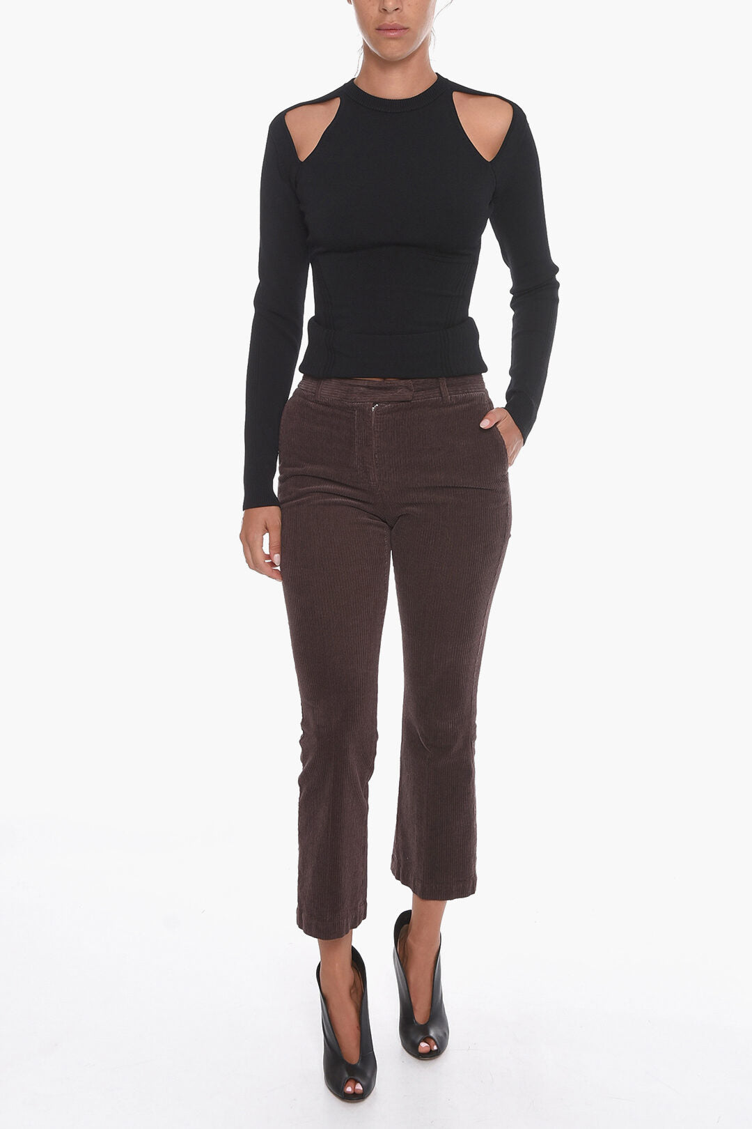 QL2 Corduroy Palazzo Trousers with Cropped Leg