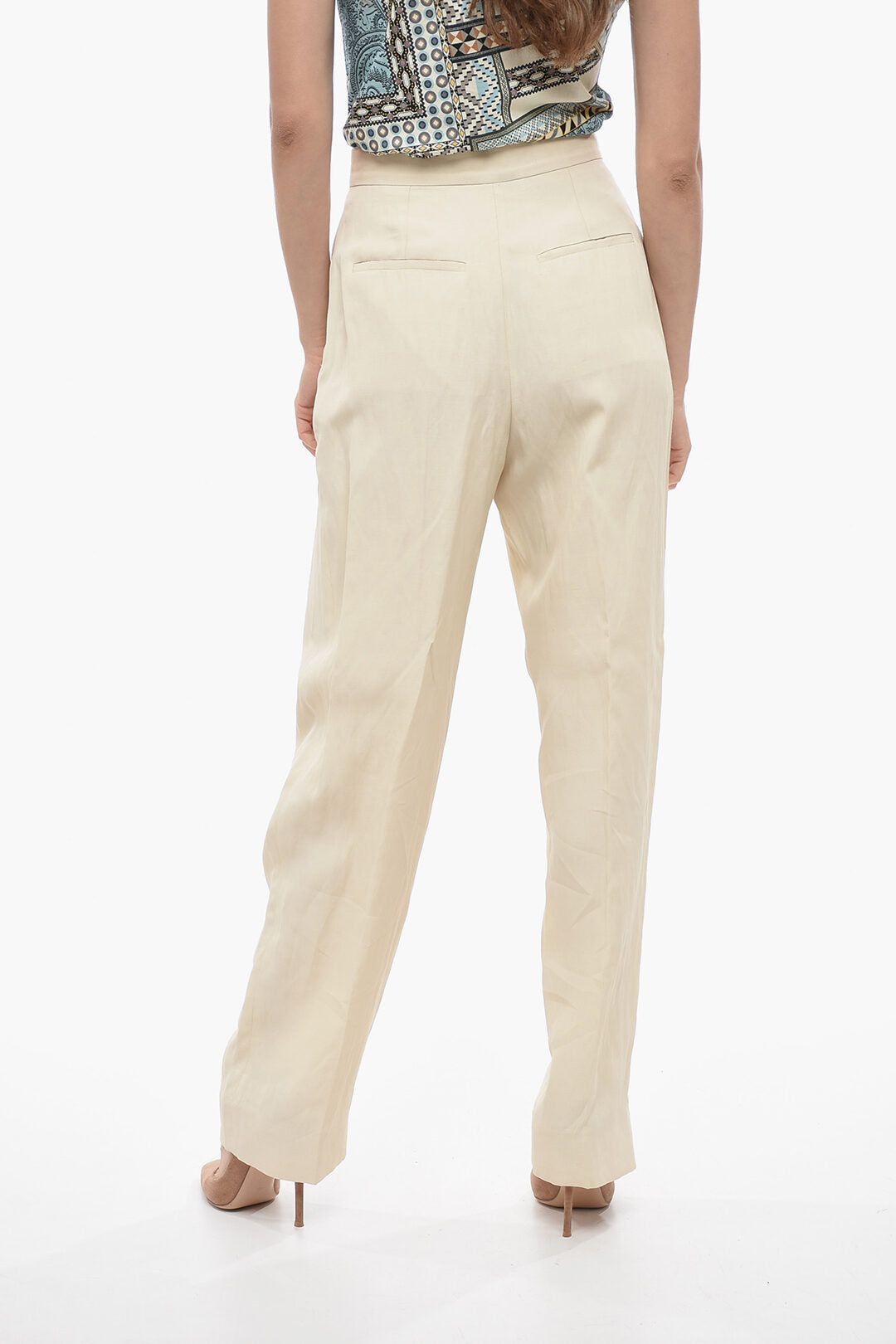 Stella McCartney Double-pleated Flax Blend Palazzo Pants