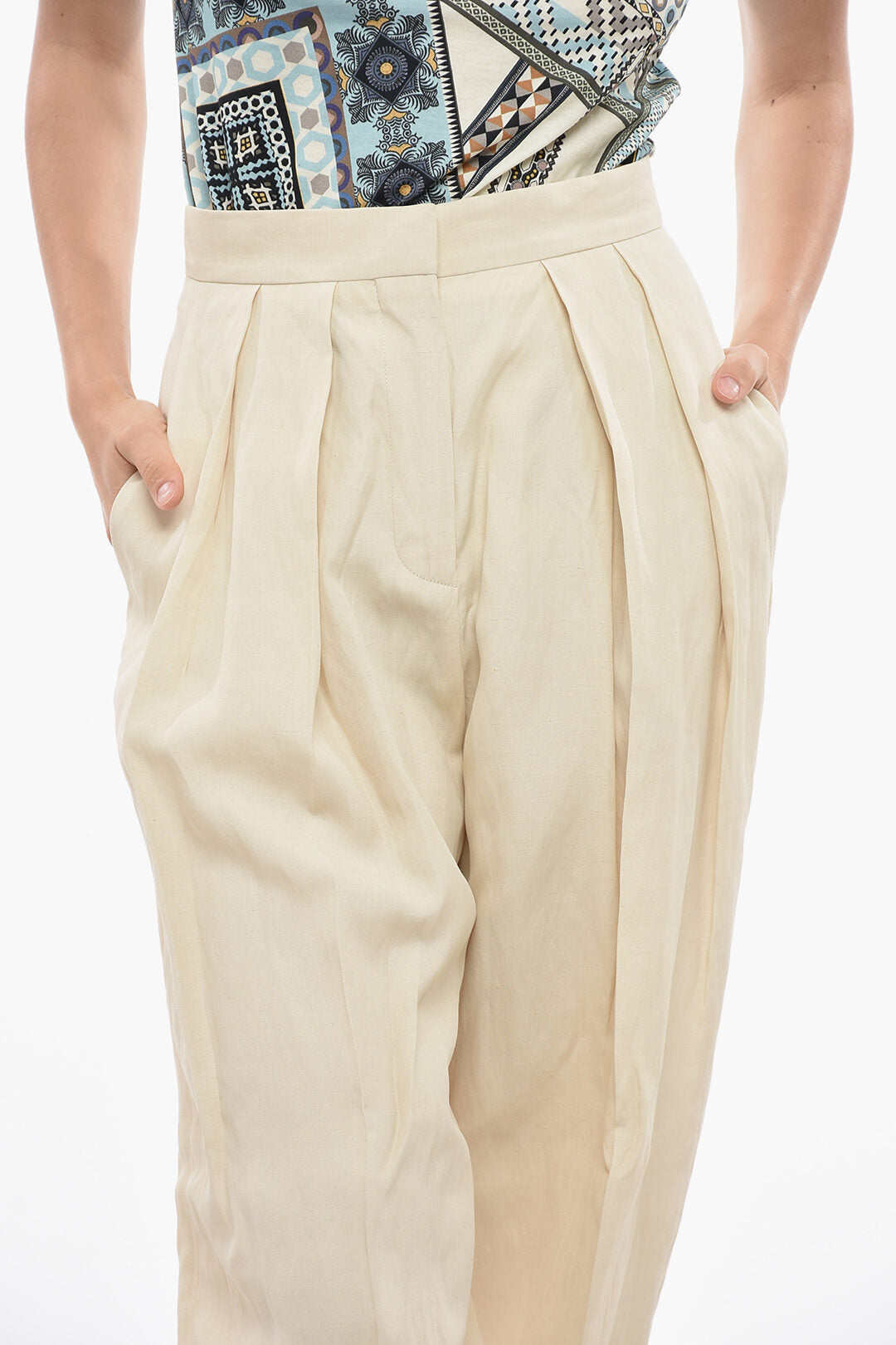 Stella McCartney Double-pleated Flax Blend Palazzo Pants