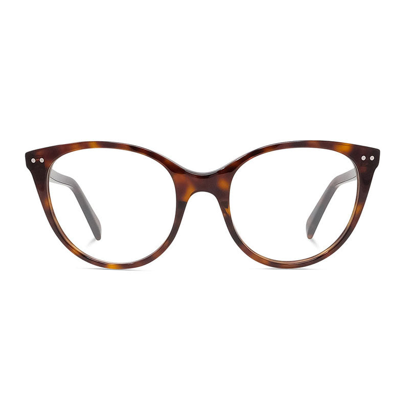 Celine Eyeglasses Cat Eye Full Rim, Shiny Dark Havana Frame and Clear Demo Lens Lens CL50068I052