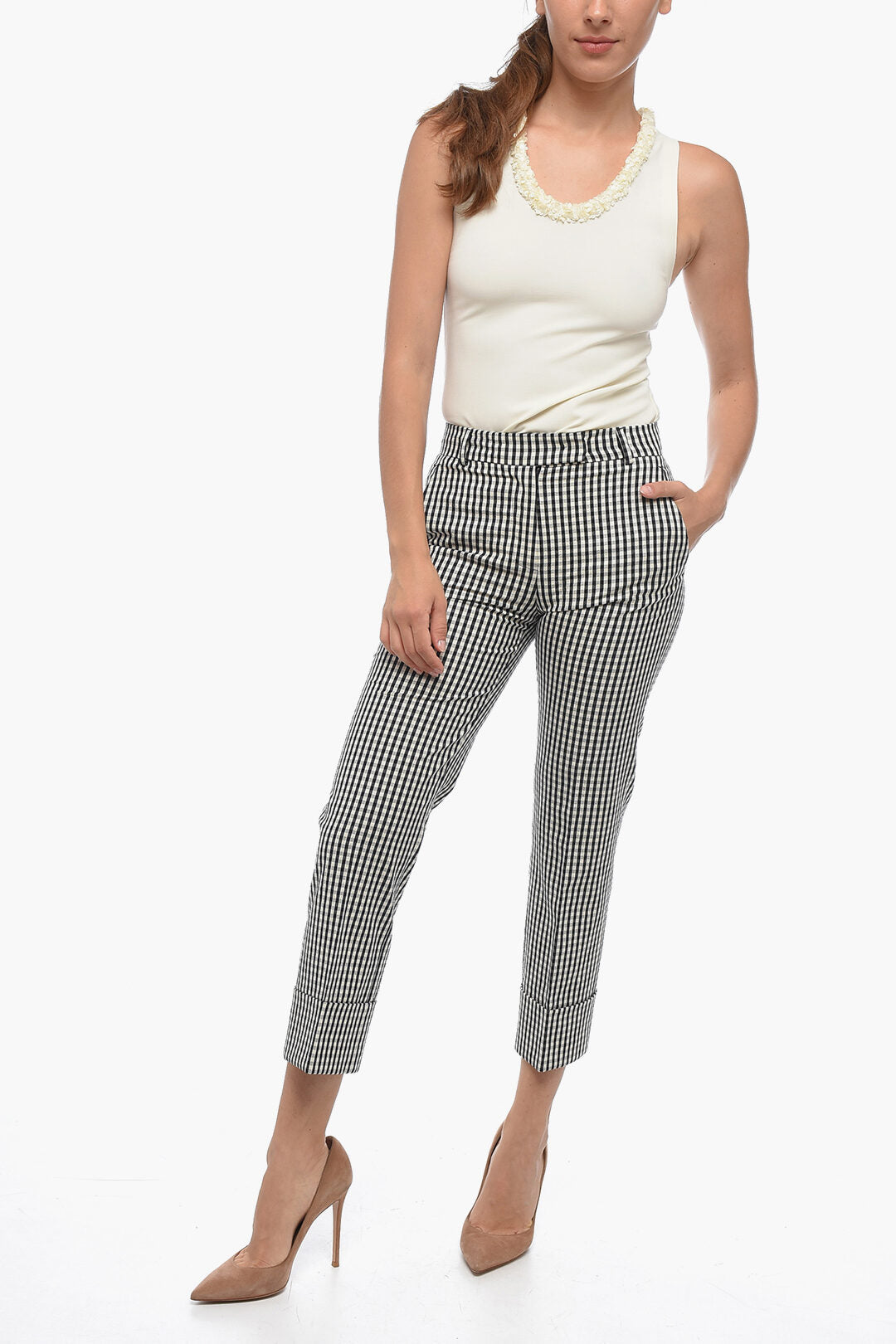 QL2 Gingham Patterned Chinos Pants with Cuff