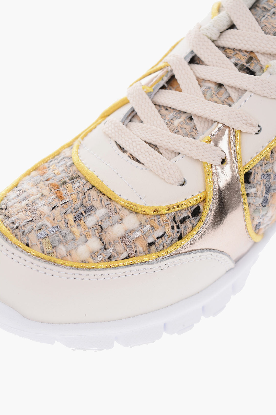 Monnalisa leather and fabric sneakers with rubber track sole