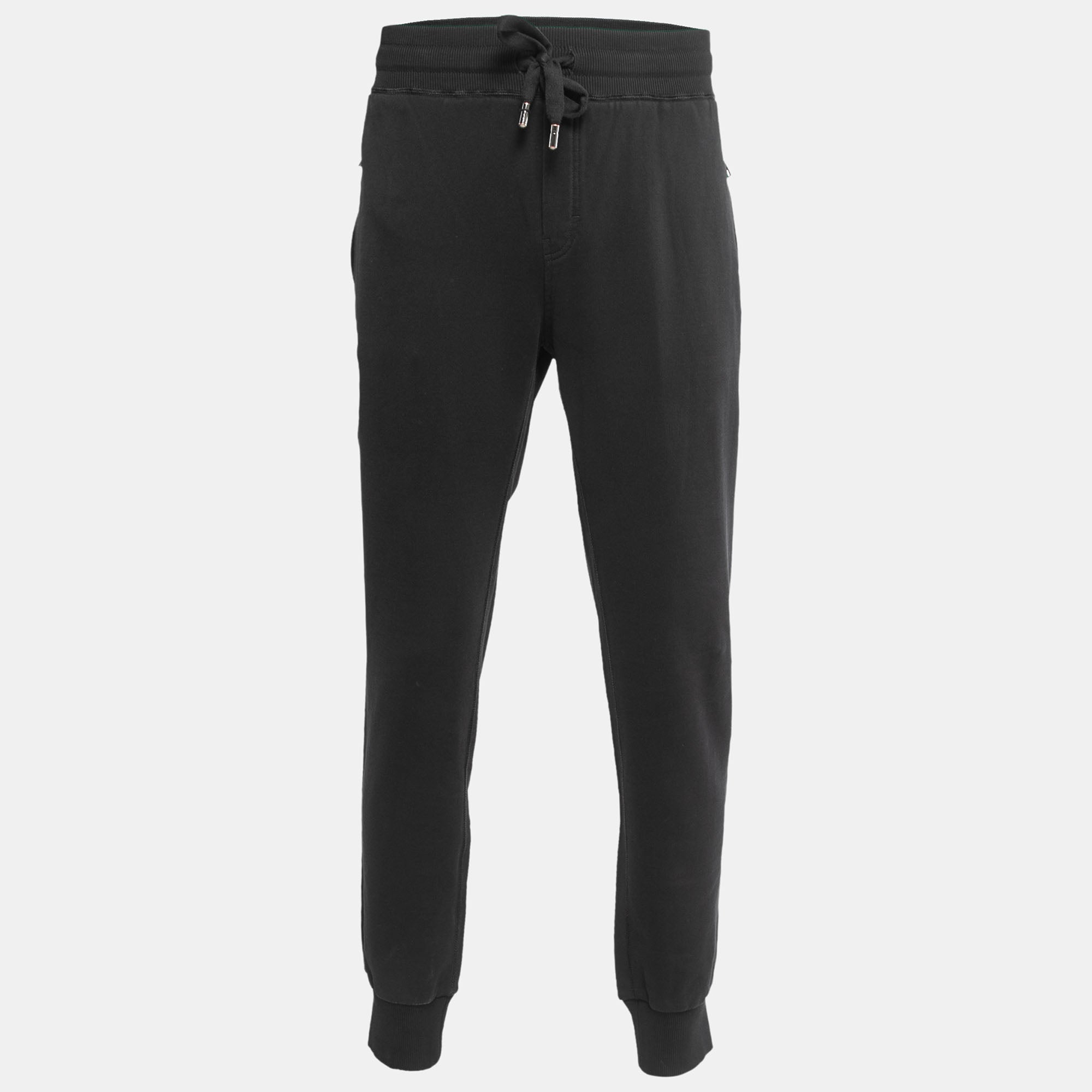 Dolce & Gabbana Black Cotton Knit Zip Detail Jogger Pants 5Xl