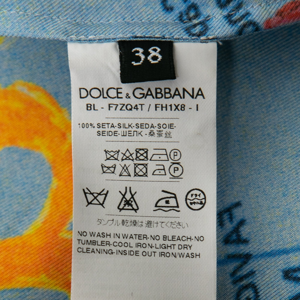 Dolce & Gabbana Blue Printed Silk Crewneck Top S