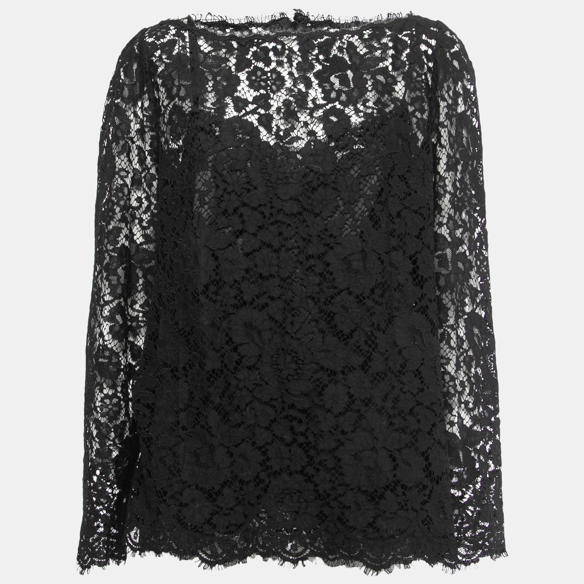 Dolce & Gabbana Black Floral Lace Long Sleeve Top Xl