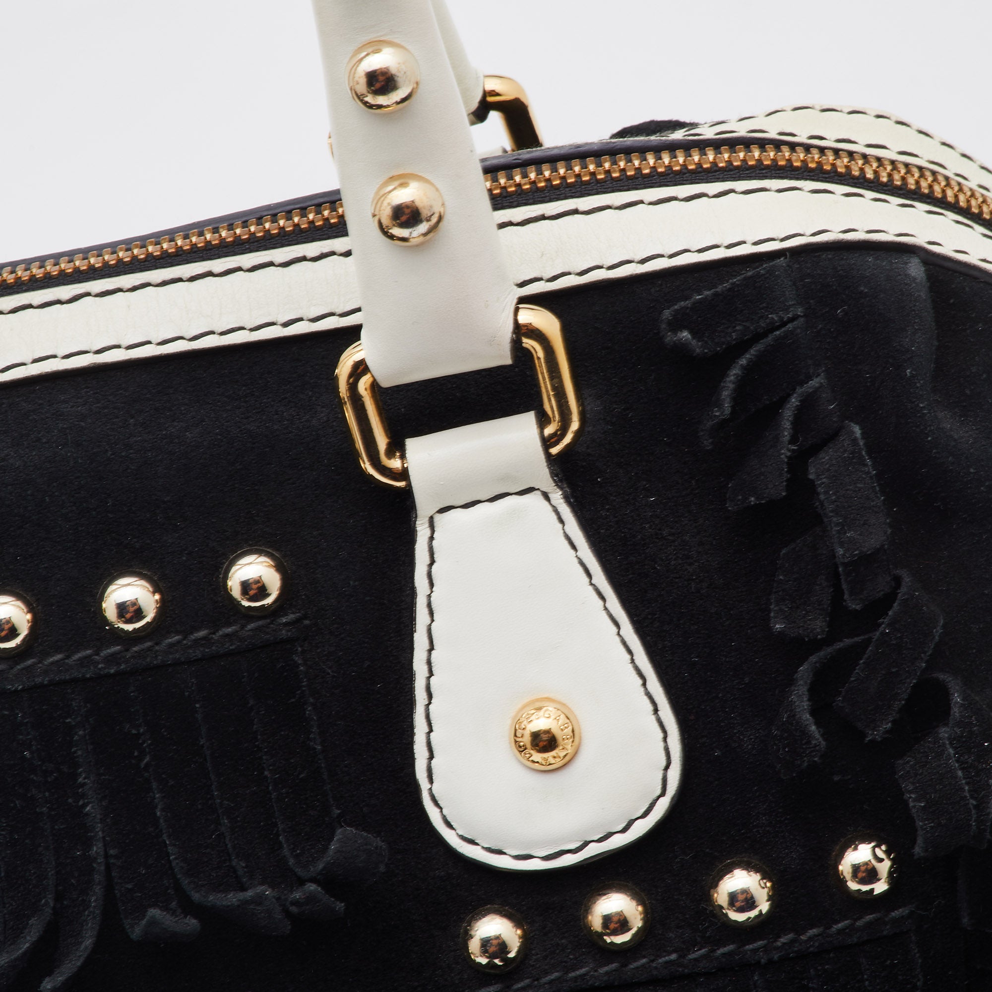 Dolce & Gabbana Black Suede And Leather Fringed Satchel