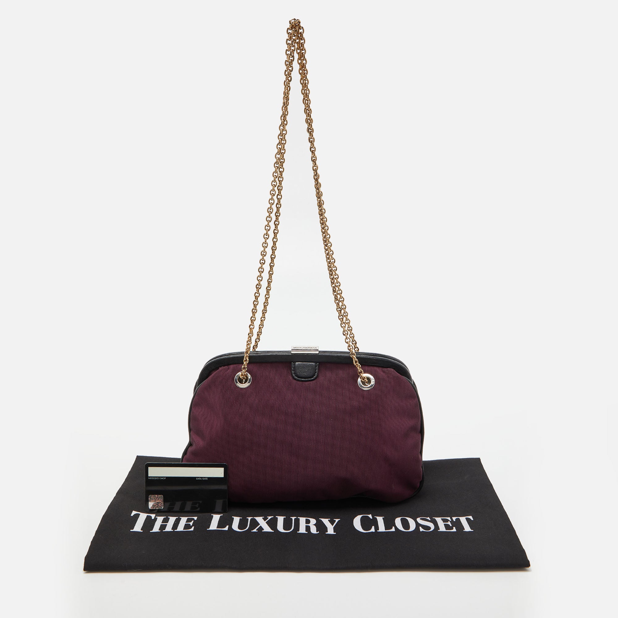 Dolce & Gabbana Burgundy Canvas And Leather Frame Chain Bag