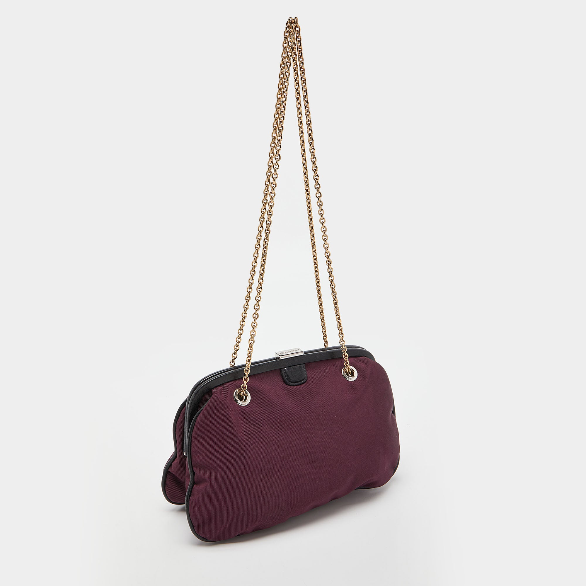 Dolce & Gabbana Burgundy Canvas And Leather Frame Chain Bag