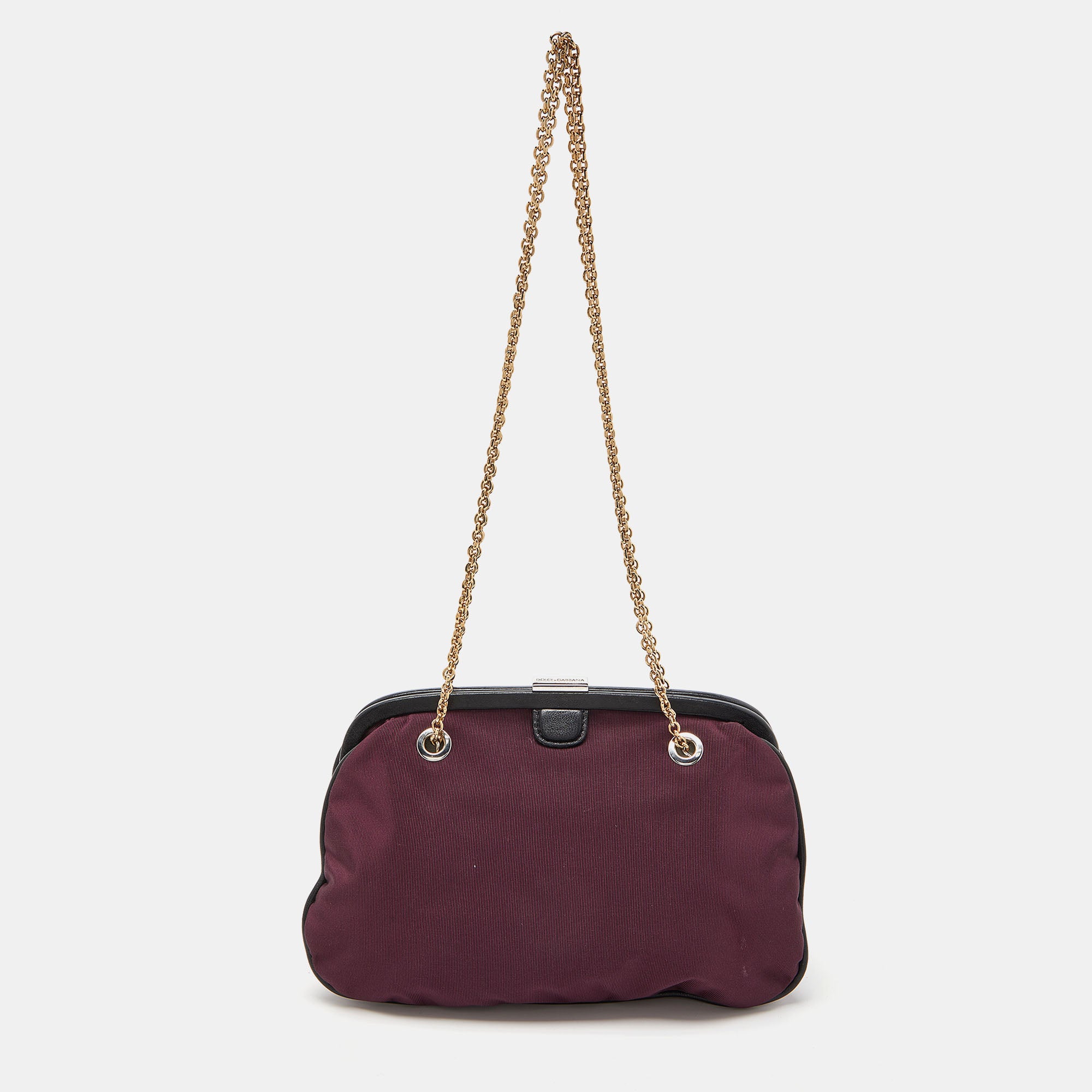 Dolce & Gabbana Burgundy Canvas And Leather Frame Chain Bag