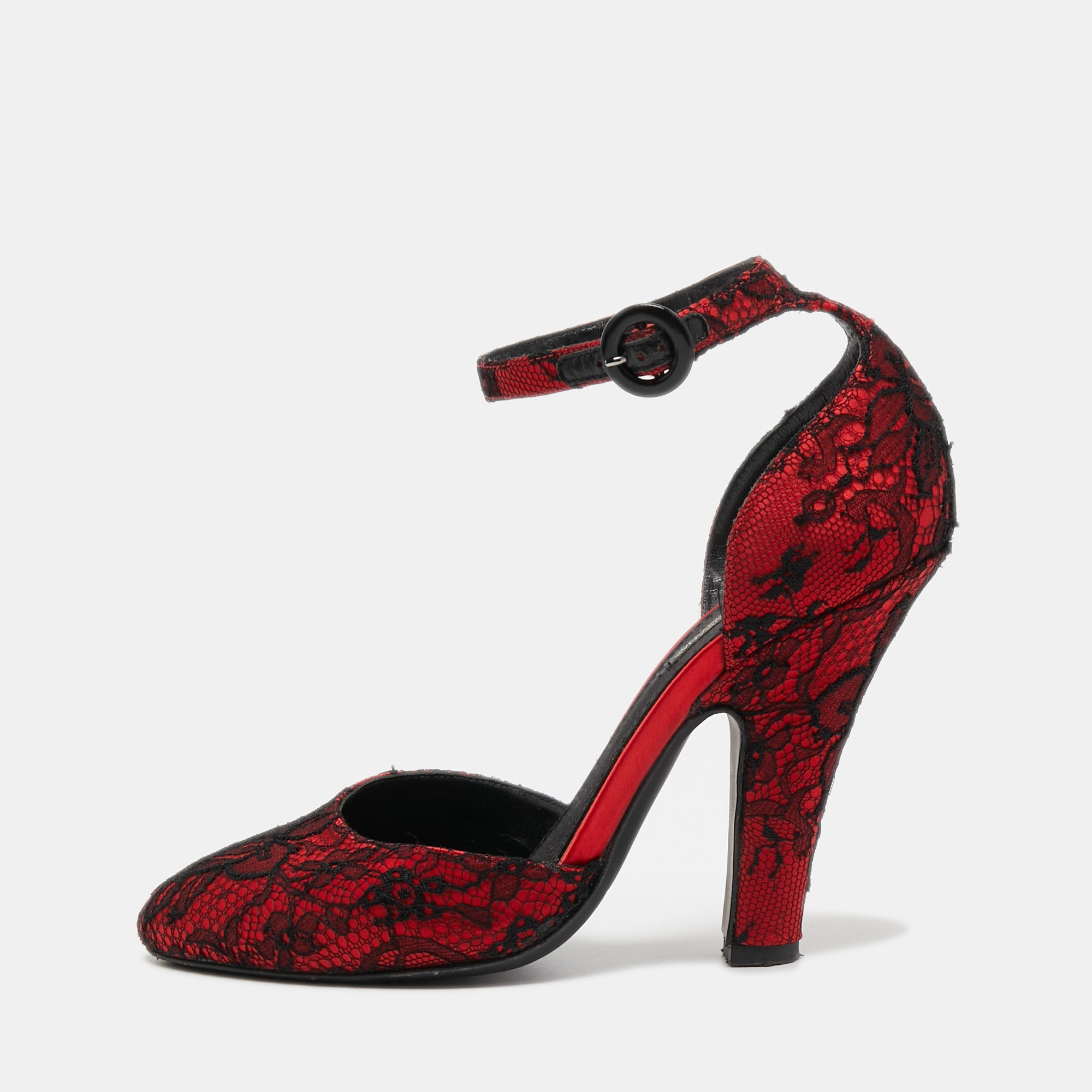 Dolce & Gabbana Black/red Lace And Satin Ankle-Strap Pumps Size 38