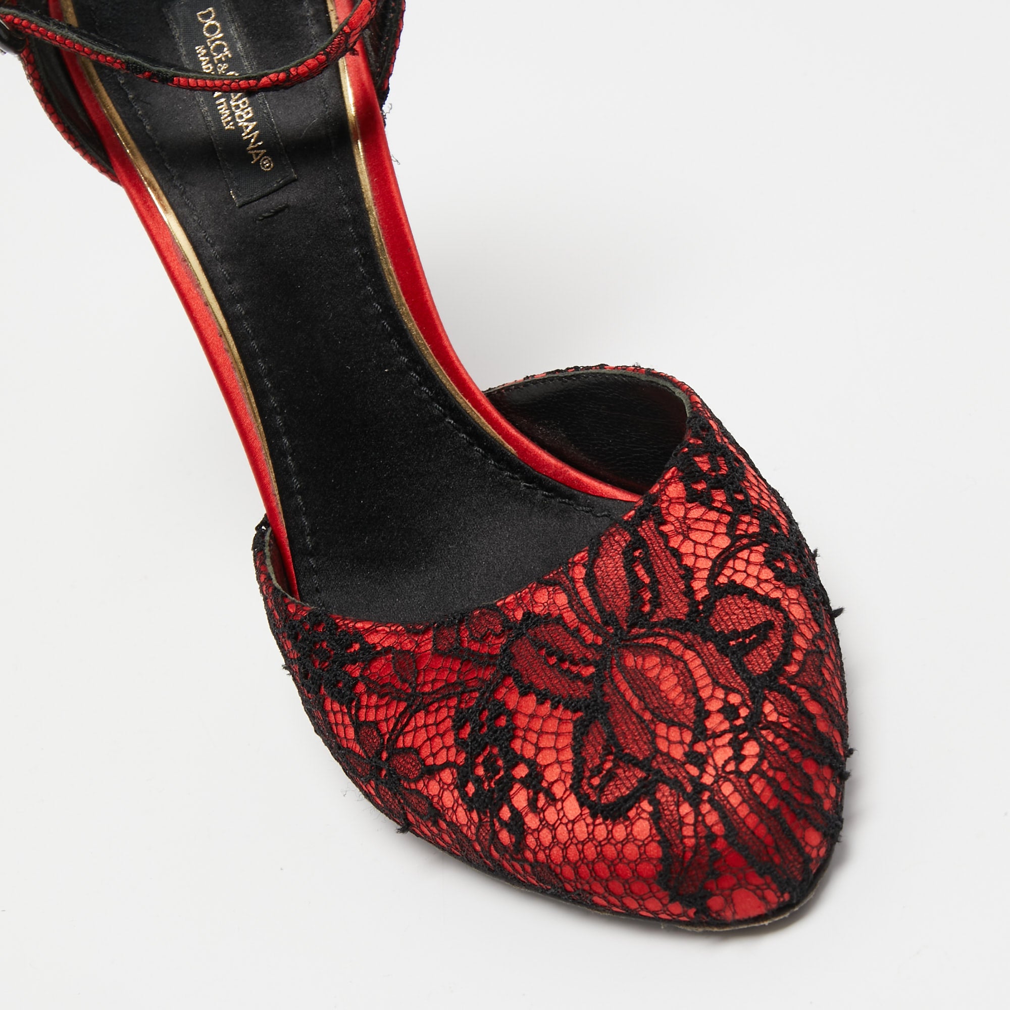 Dolce & Gabbana Black/red Lace And Satin Ankle-Strap Pumps Size 38