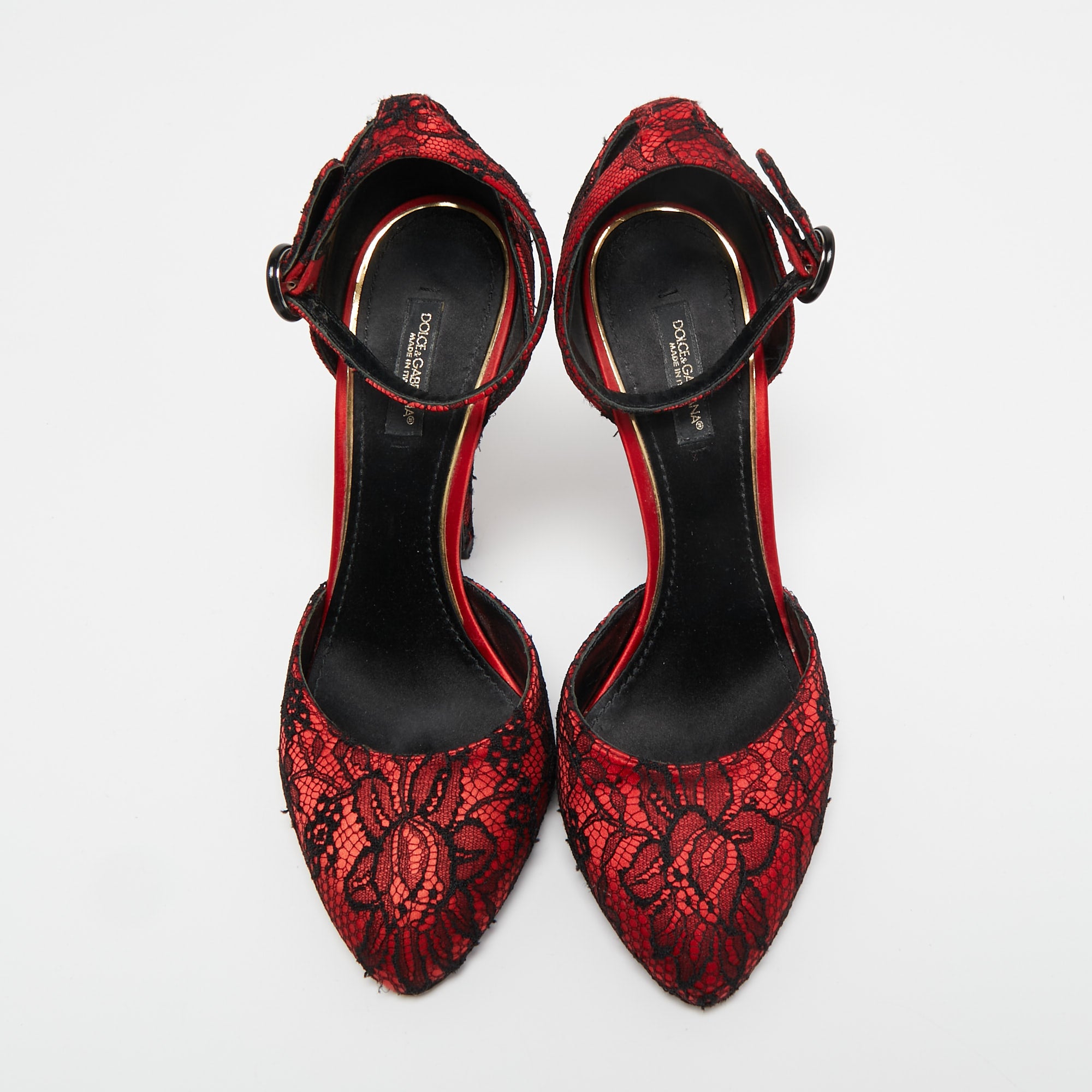 Dolce & Gabbana Black/red Lace And Satin Ankle-Strap Pumps Size 38