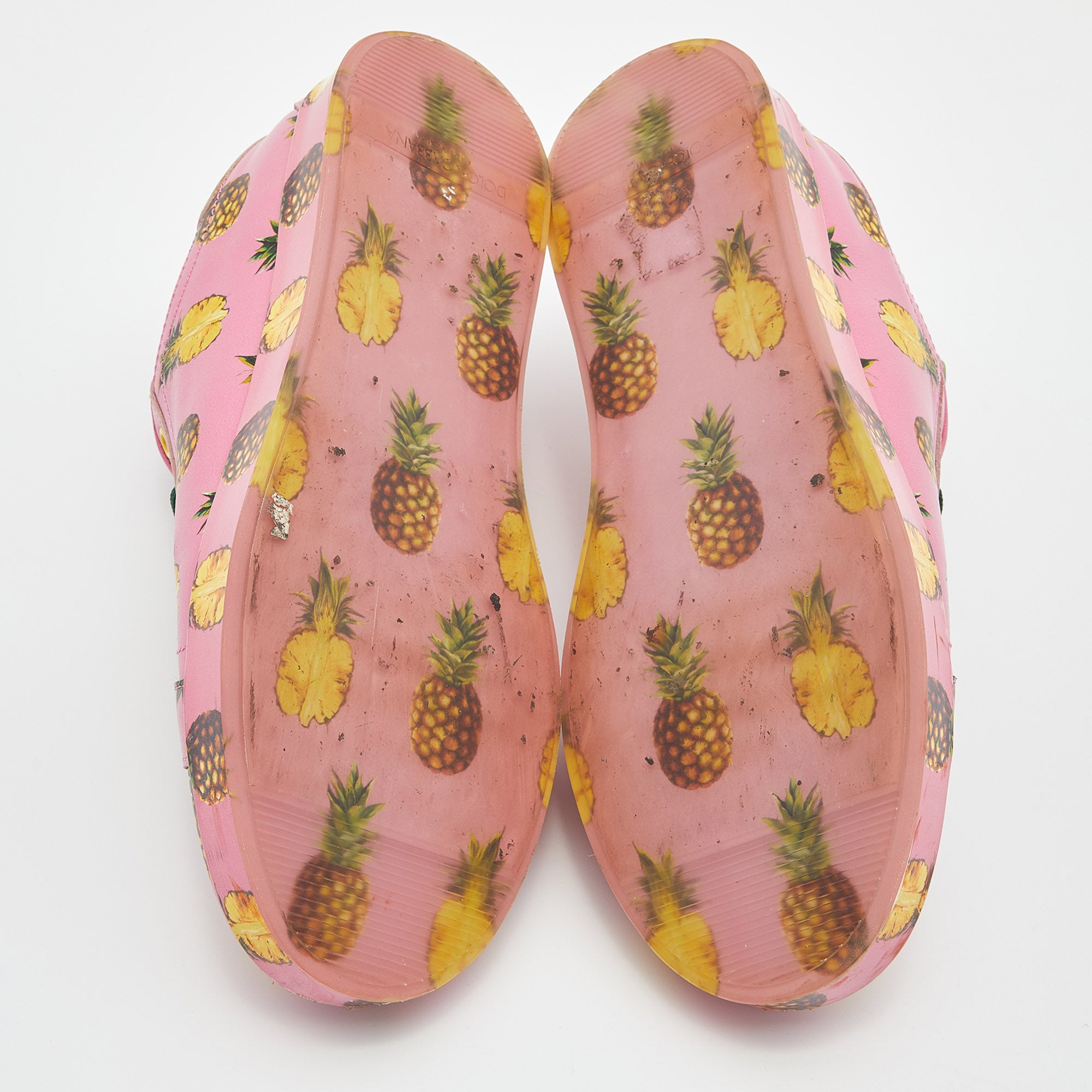 Dolce & Gabbana Pink Pineapple Print Leather Low Top Sneakers Size 40