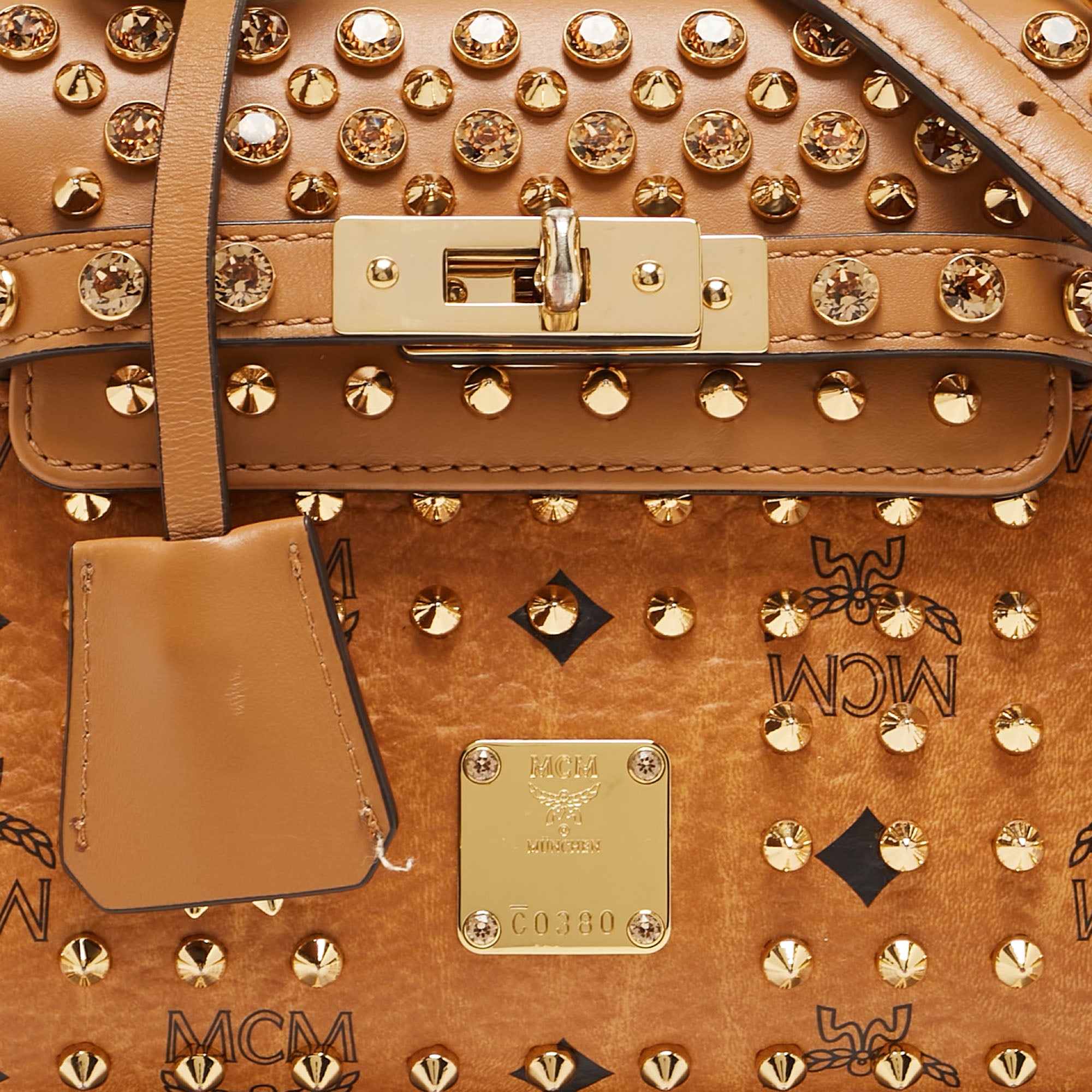 Mcm Cognac Visetos Coated Canvas And Leather Mini Heritage Top Handle
