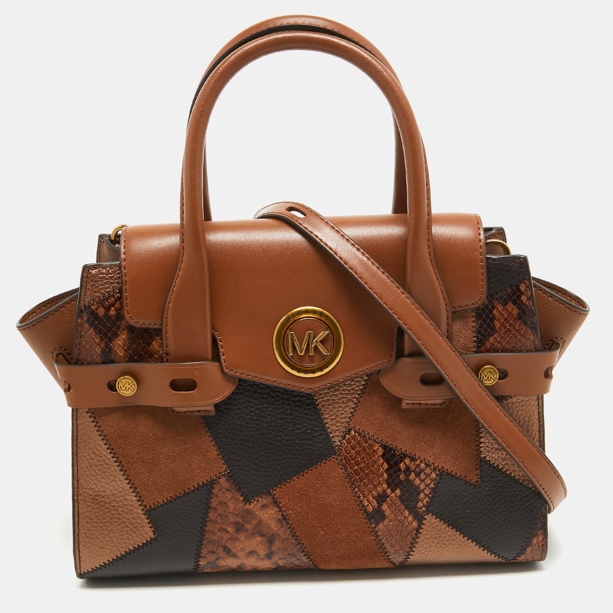 Michael Kors Brown Leather Patchwork Carmen Belted Satchel