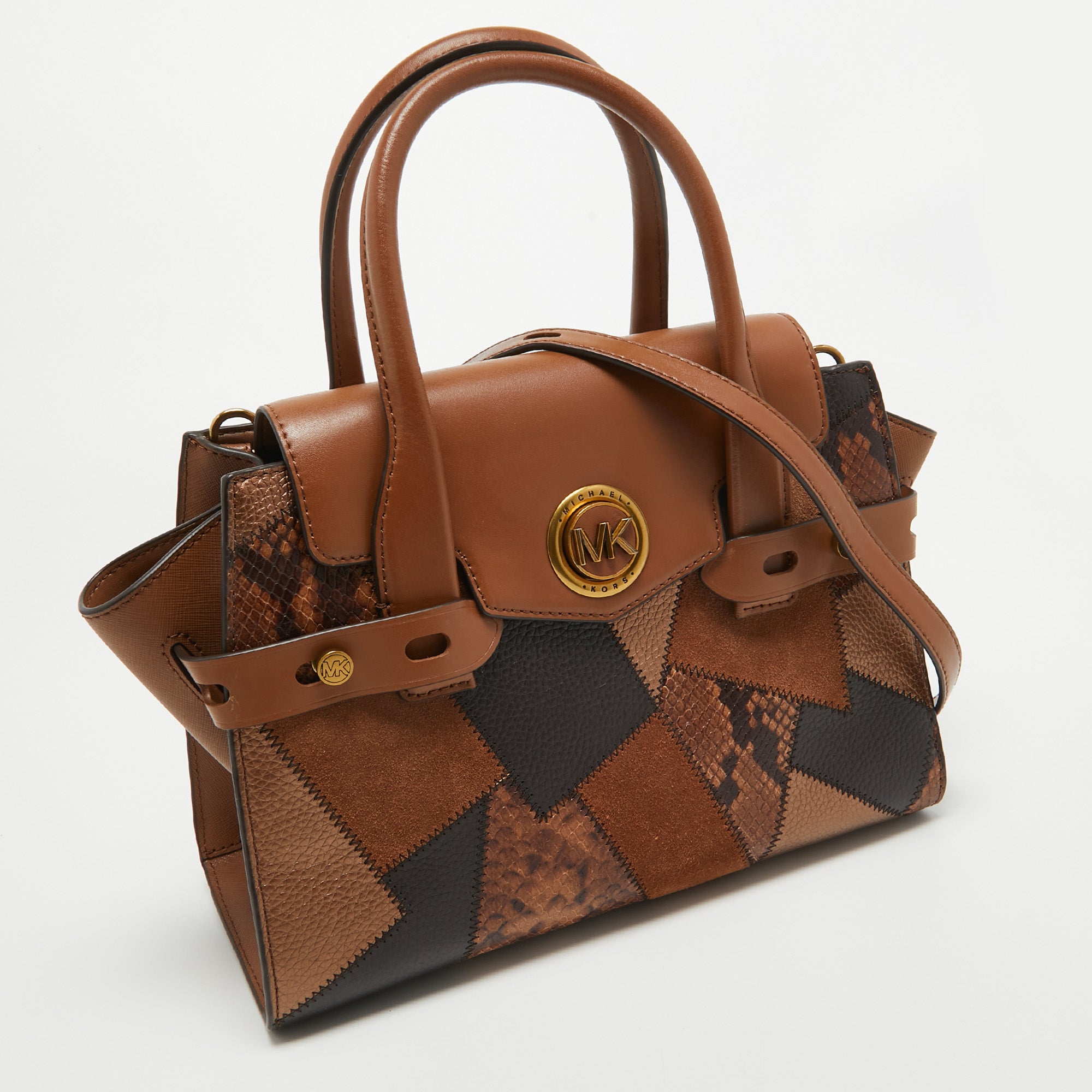 Michael Kors Brown Leather Patchwork Carmen Belted Satchel