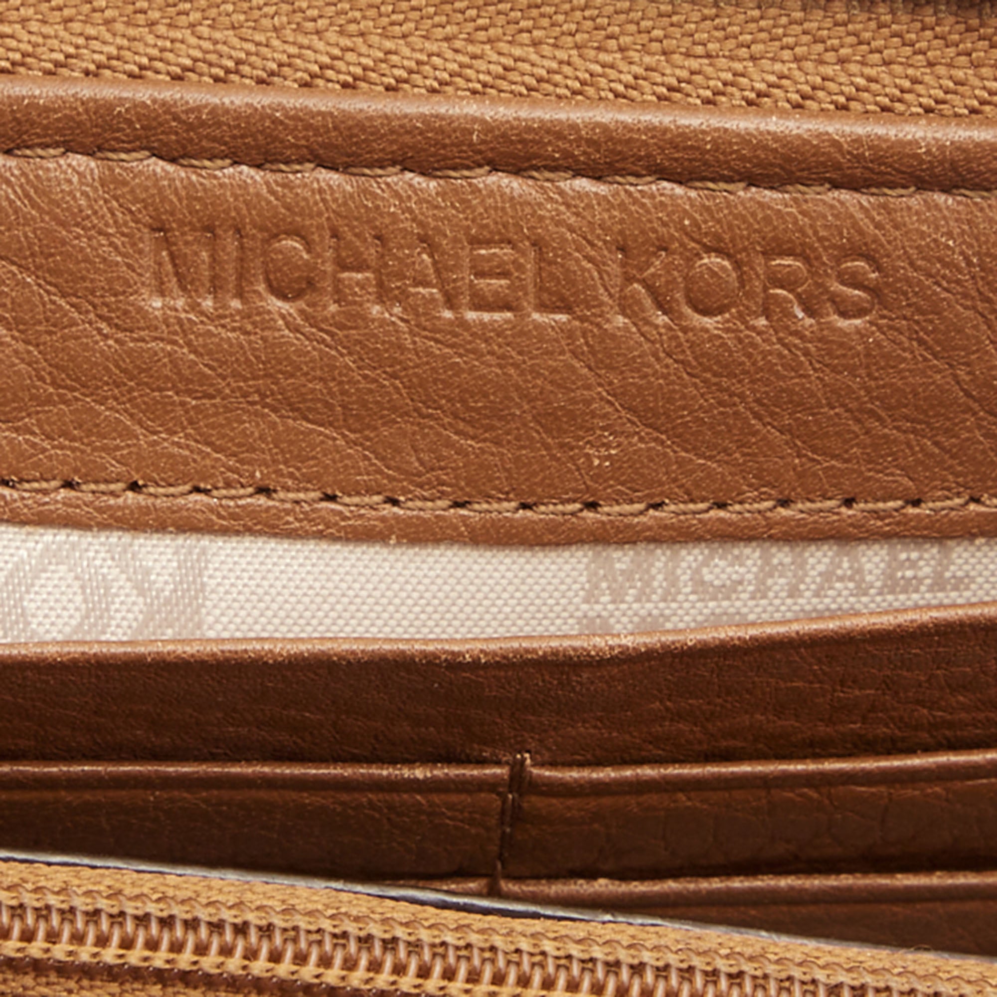 Michael Kors Brown Leather Logo Zip Around Continental Wallet