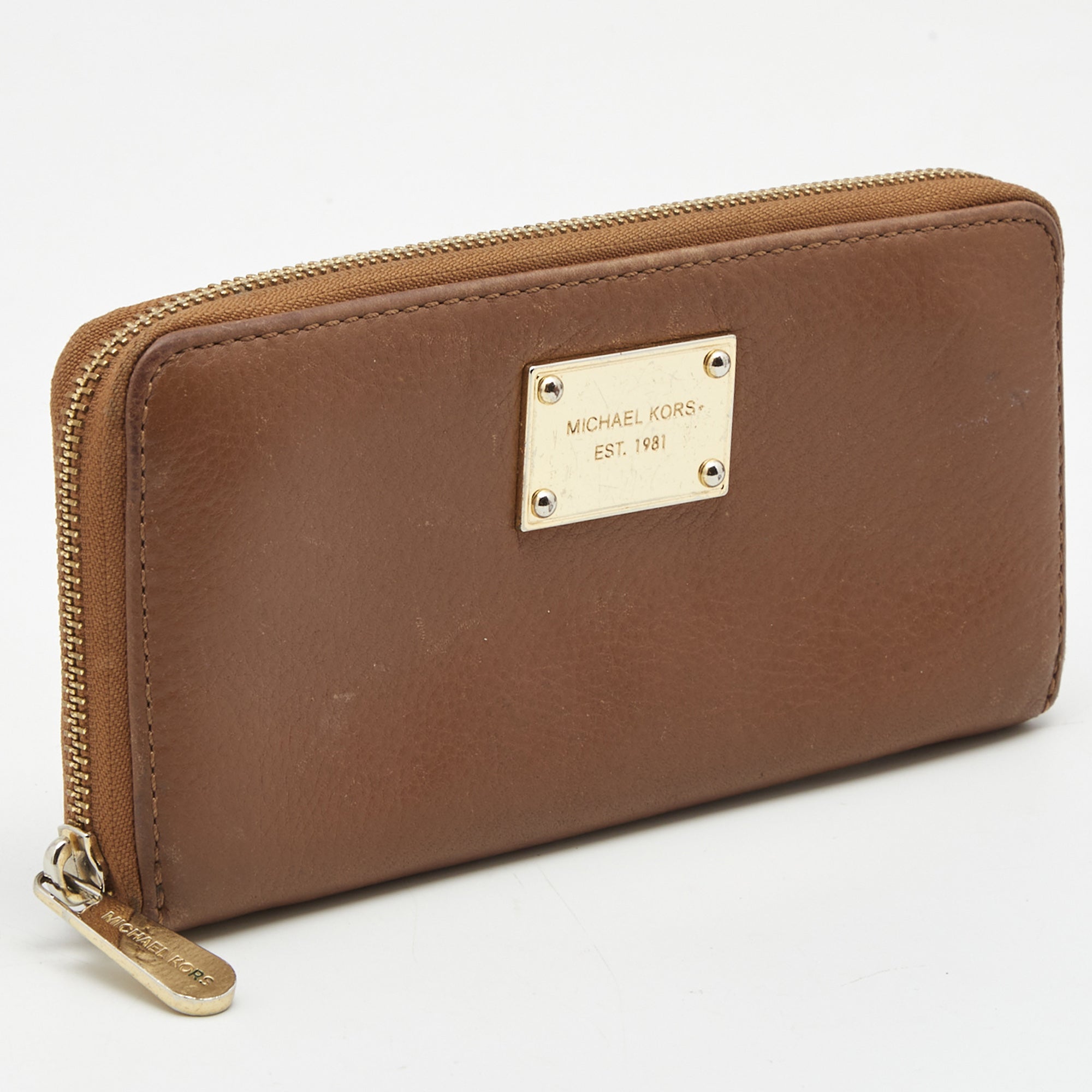 Michael Kors Brown Leather Logo Zip Around Continental Wallet