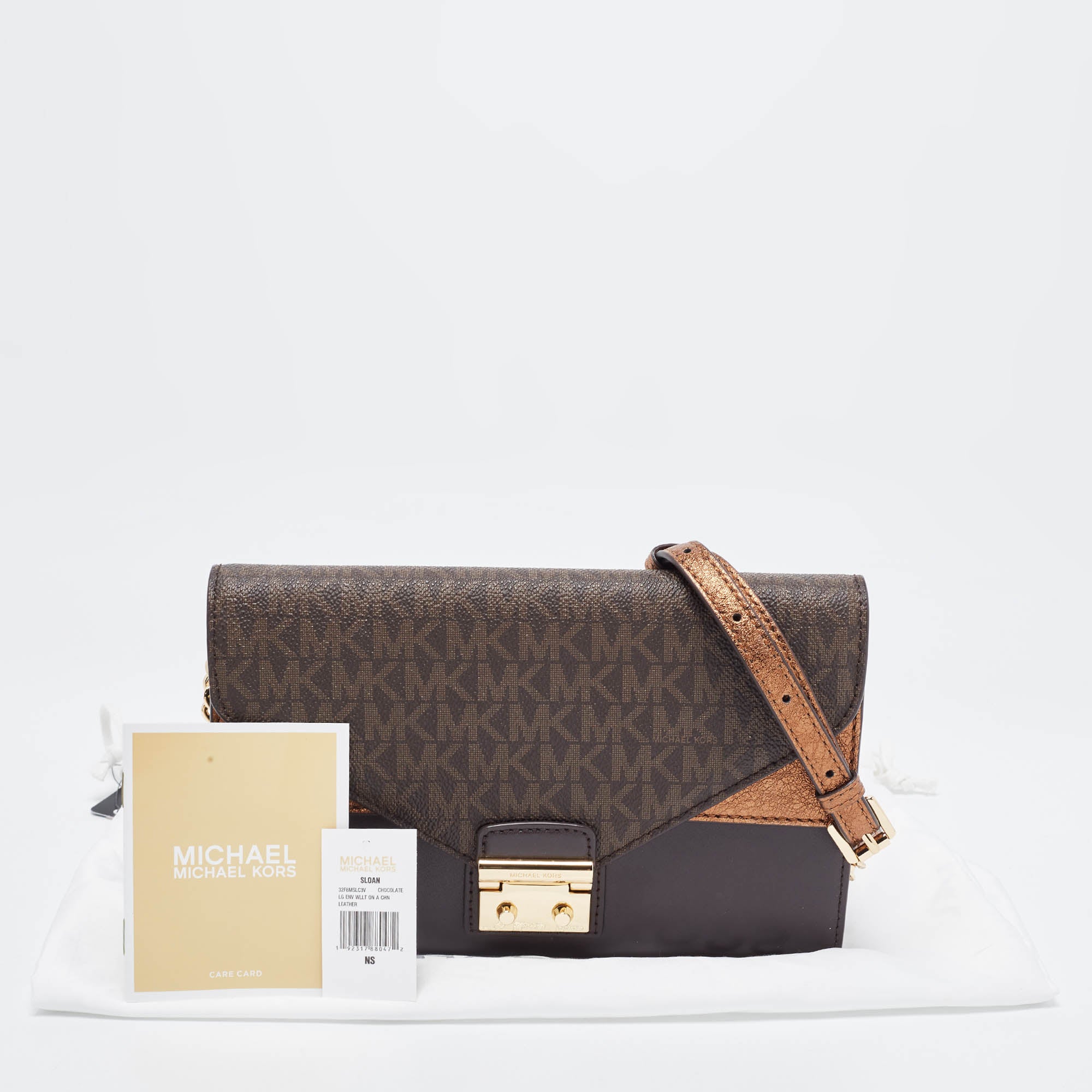 Michael Kors Brown Signature Canvas And Leather Sloan Wallet On Chain