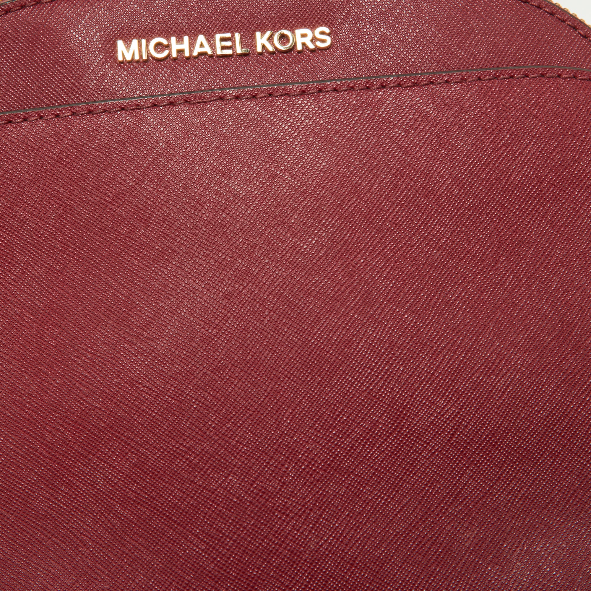 Michael Kors Burgundy Leather Jet Set Crossbody Bag