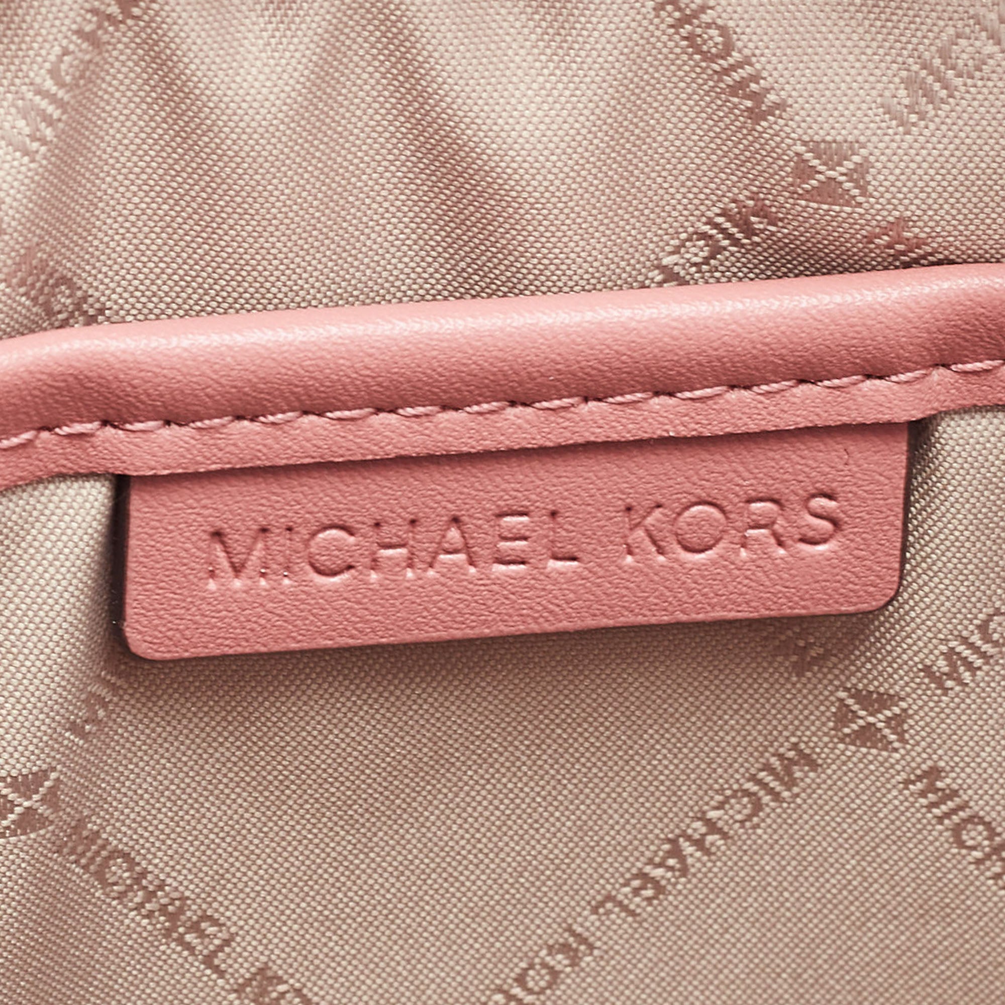 Michael Kors Pink Coated Canvas And Leather East West Jet Set Milan Edition Zip Chain Crossbody Bag