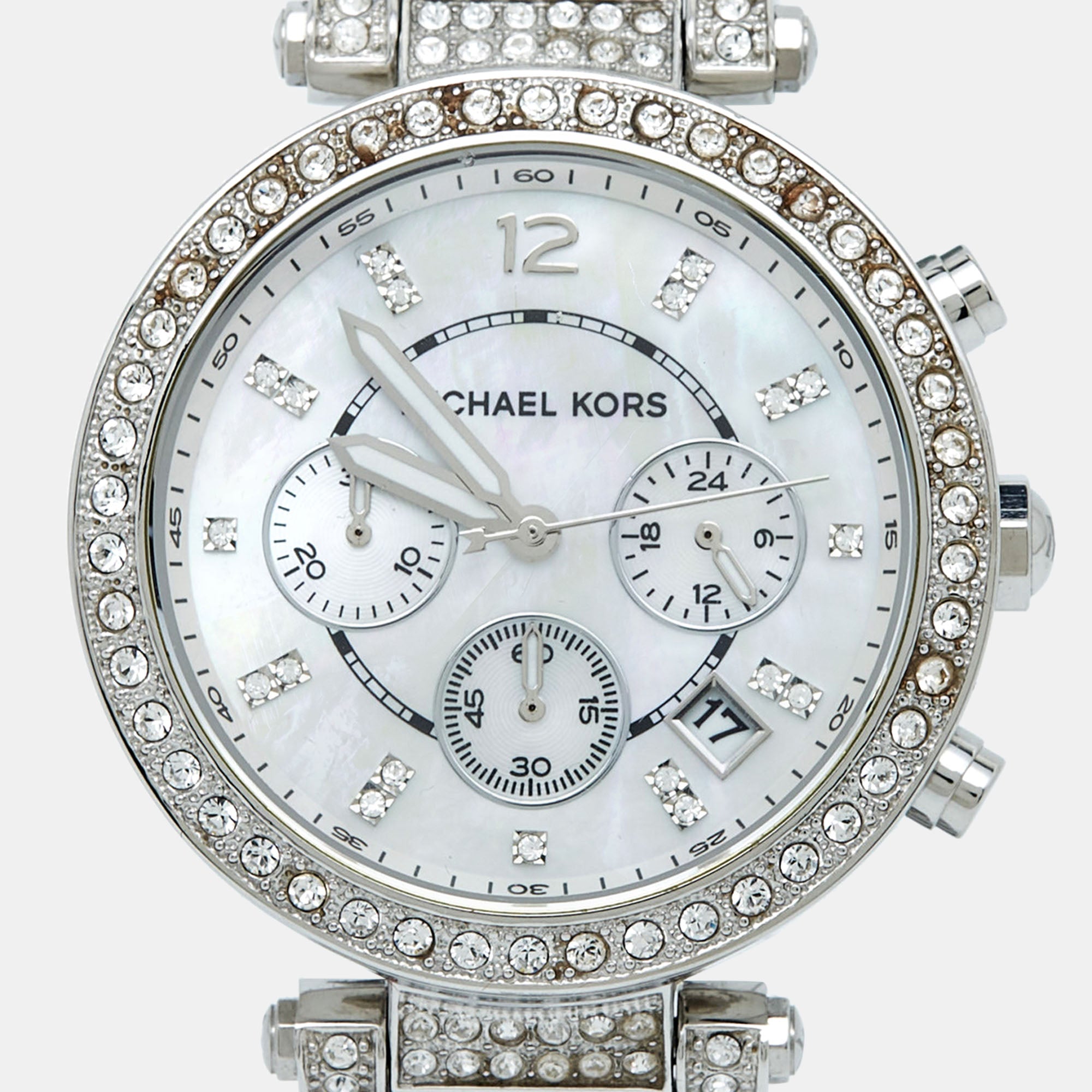 Michael Kors Mother Of Pearl Stainless Steel Crystal Parker Mk5572 Women's Wristwatch 39 Mm