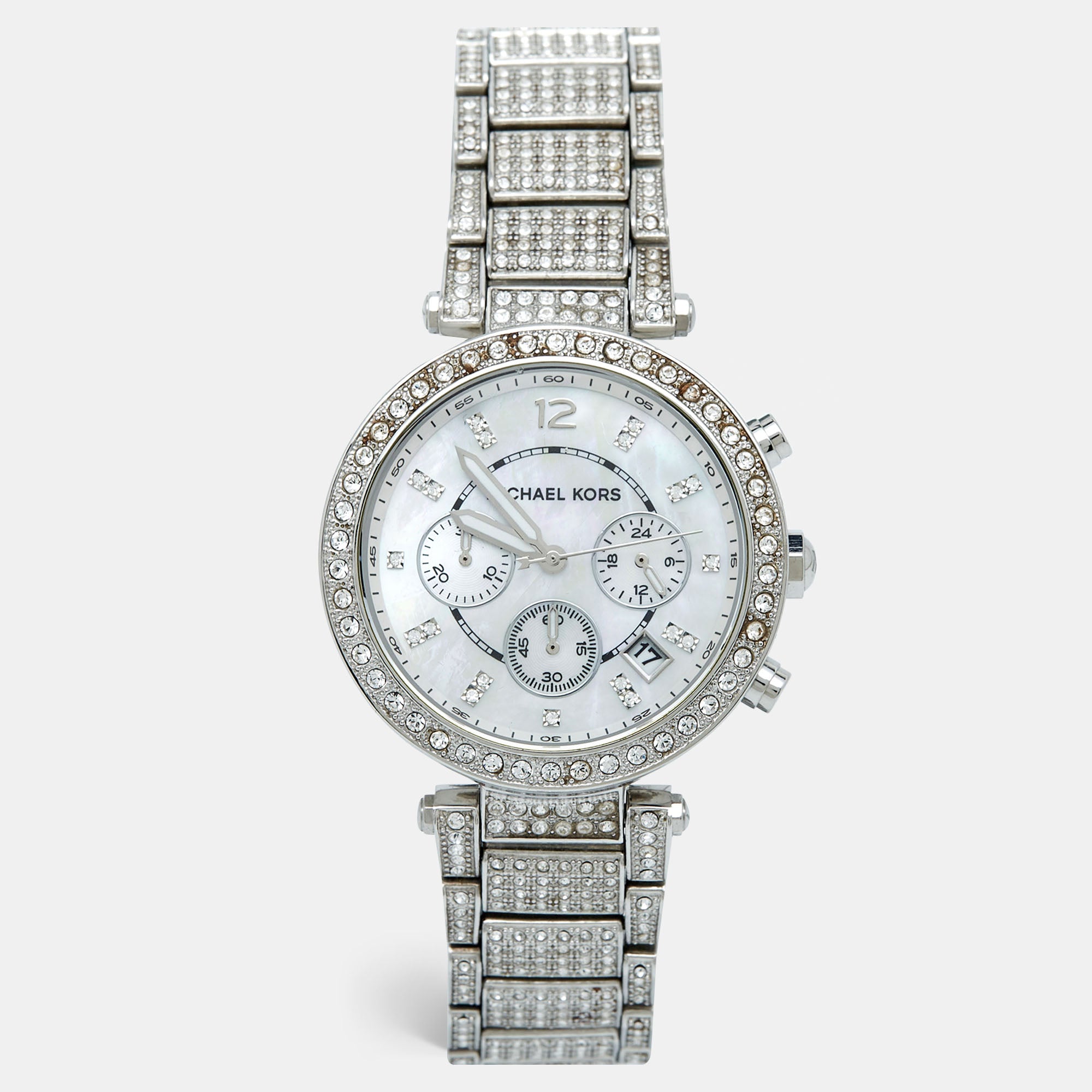 Michael Kors Mother Of Pearl Stainless Steel Crystal Parker Mk5572 Women's Wristwatch 39 Mm